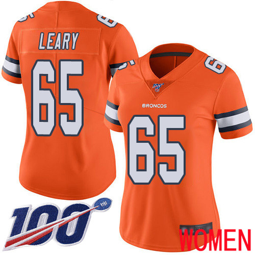 Women Denver Broncos 65 Ronald Leary Limited Orange Rush Vapor Untouchable 100th Season Football NFL Jersey